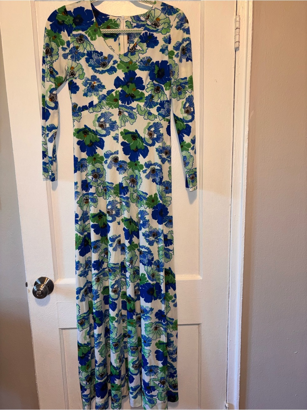 Vintage 70s Retro Floral Maxi Mod Dress V Neck Groovy Colorful Handmade XS/Small
